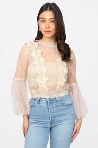 Clara Mesh Lace Crop Blouse - honey