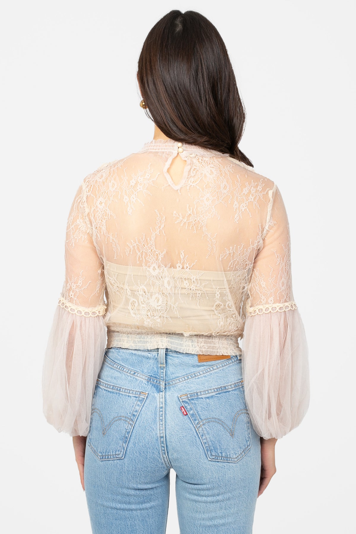 Clara Mesh Lace Crop Blouse - honey
