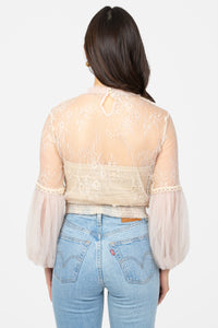 Clara Mesh Lace Crop Blouse - honey