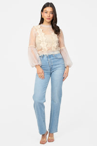 Clara Mesh Lace Crop Blouse - honey