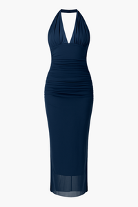 Claire Ruched Mesh Midi Dress - honey