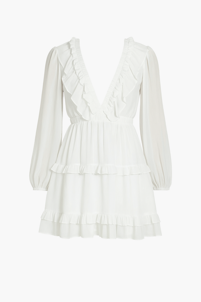 Flirty Ruffle Trim Open Back Mini Dress - honey