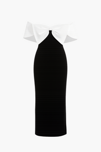 Vickie Contrast Bow Midi Dress - honey