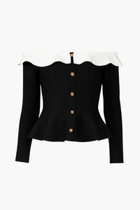 Felicity Contrast Peplum Sweater - honey