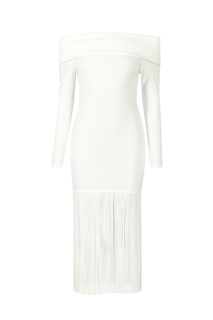 Aurelia Knit Fringe Midi Dress - honey