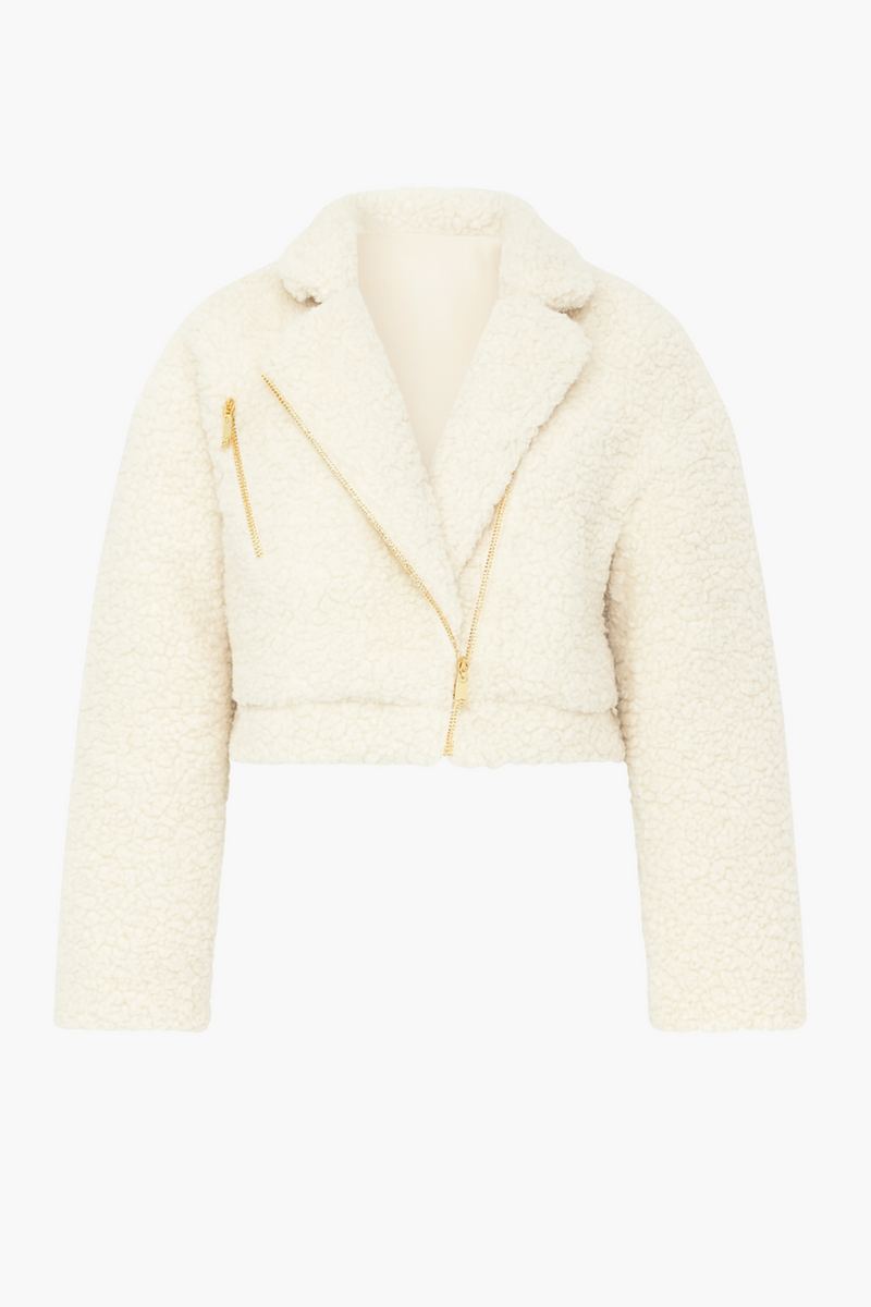 Honey Teddy Crop Moto Jacket - honey