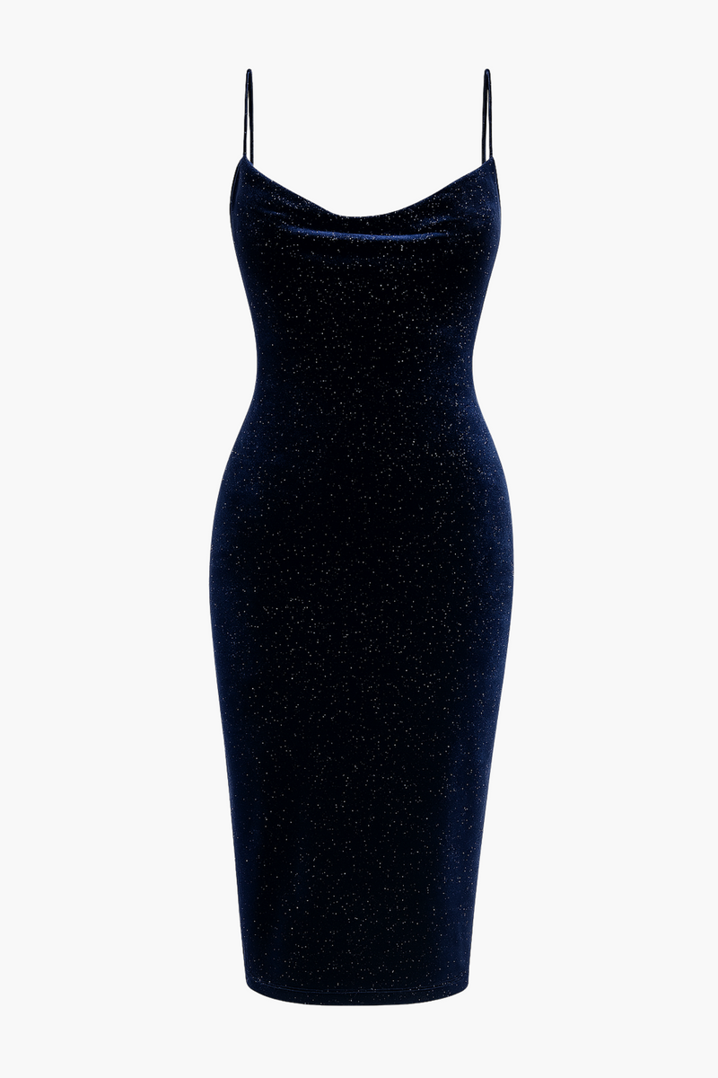 Makenna Shimmer Velvet Midi Dress - honey