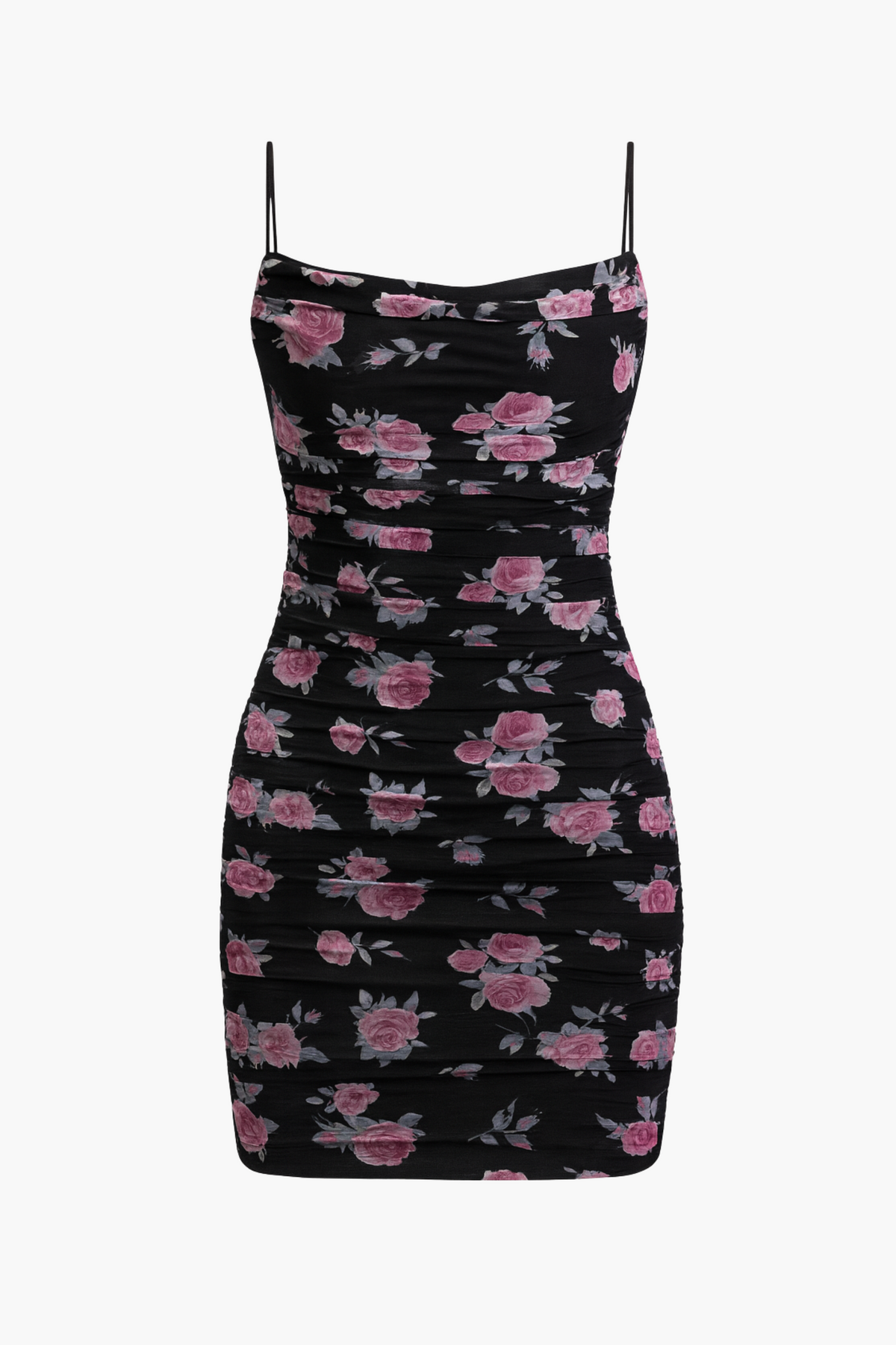 Gemma Floral Mesh Ruched Mini Dress - honey