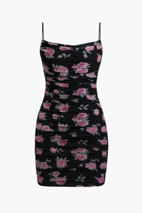 Gemma Floral Mesh Ruched Mini Dress - honey