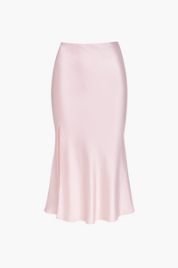 Gianina Side Slit Satin Midi Slip Skirt - honey