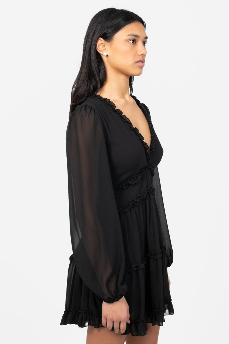 Mackenzie Ruffle Trim Mini Dress – honey
