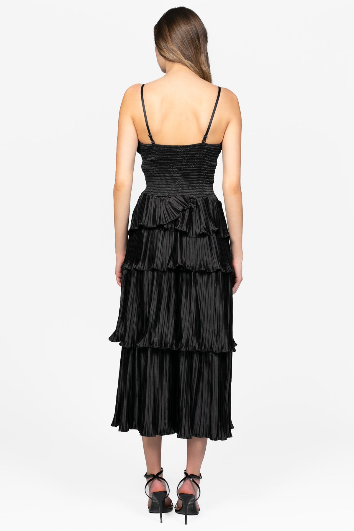 Moonlight Pleated Satin Midi Dress - honey