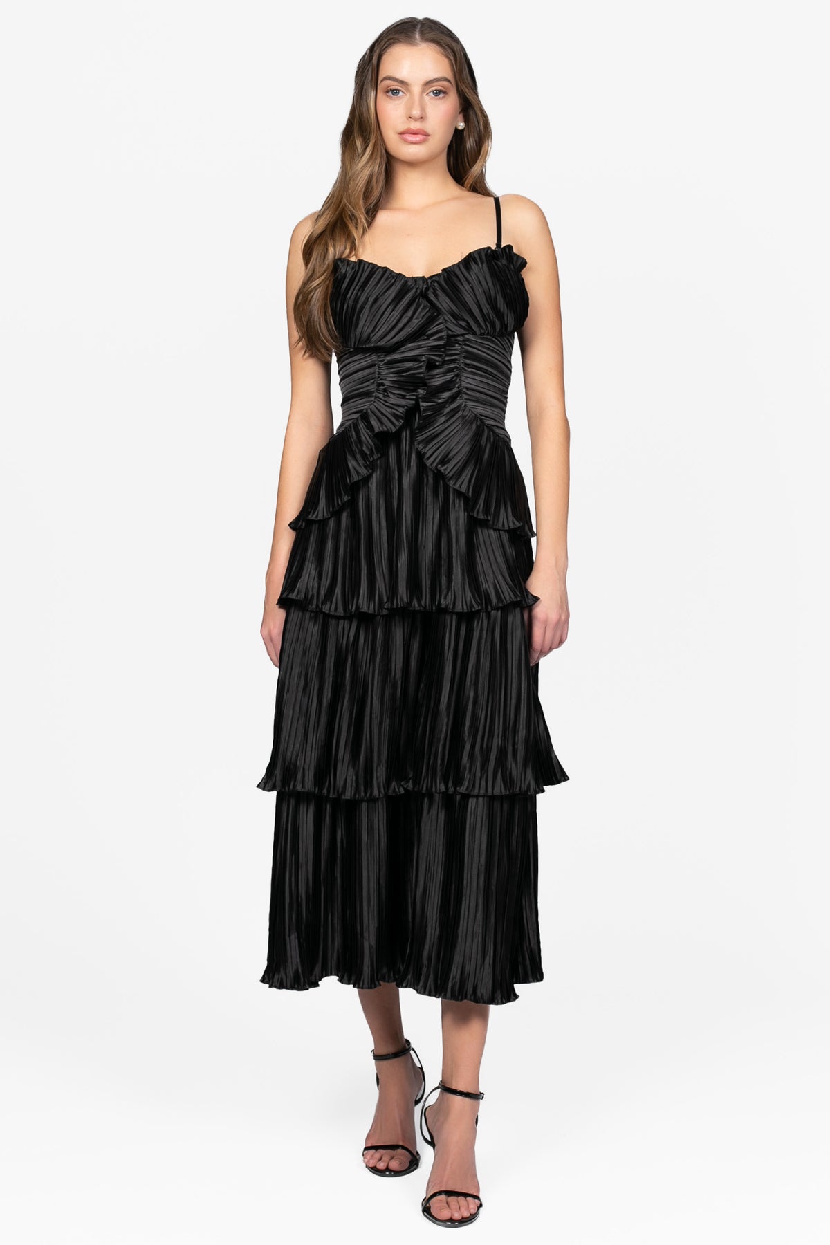 Moonlight Pleated Satin Midi Dress - honey