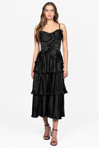 Moonlight Pleated Satin Midi Dress - honey