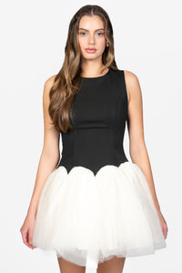 Claudette Ponte Tulle Mini Dress - honey