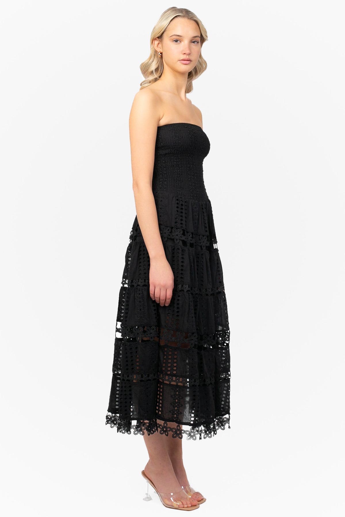 Mia Strapless Eyelet Midi Dress