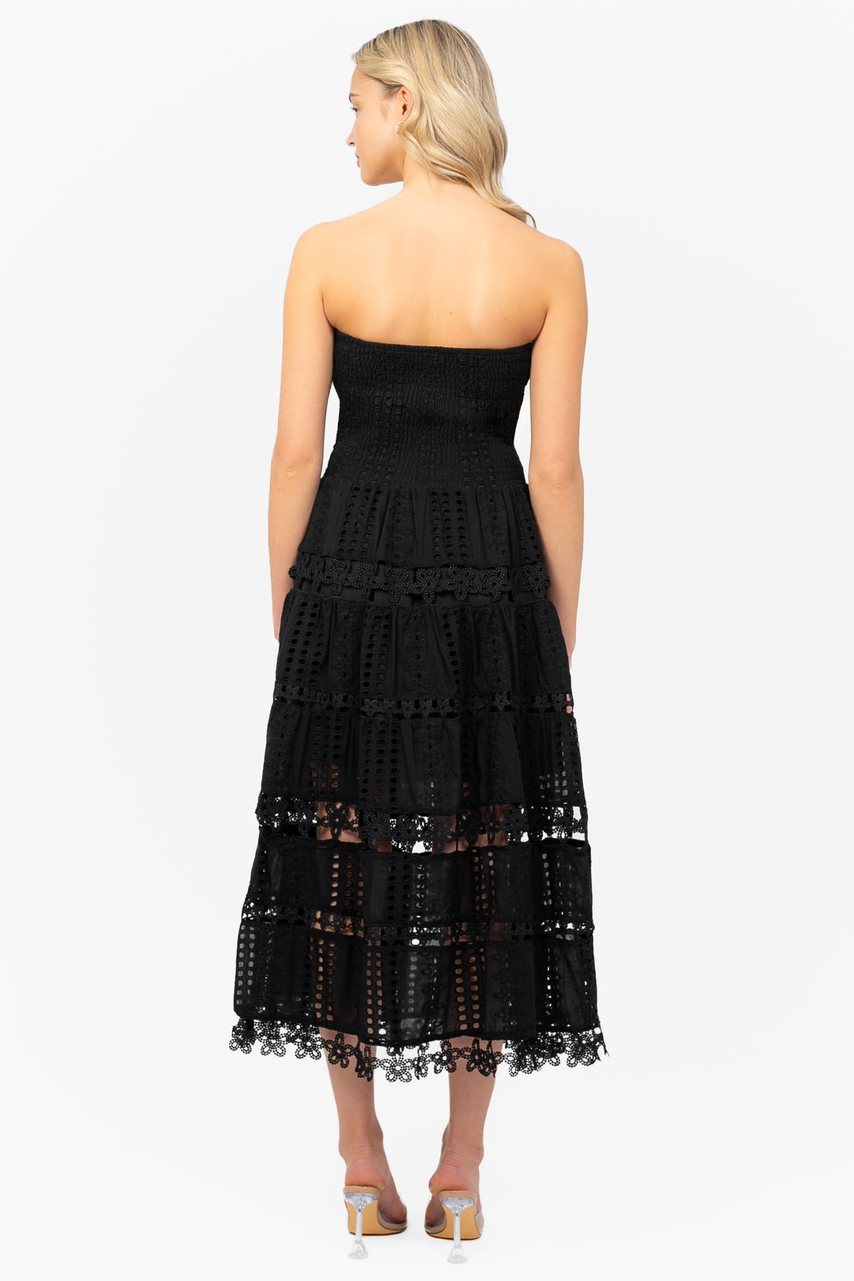 Mia Strapless Eyelet Midi Dress – honey
