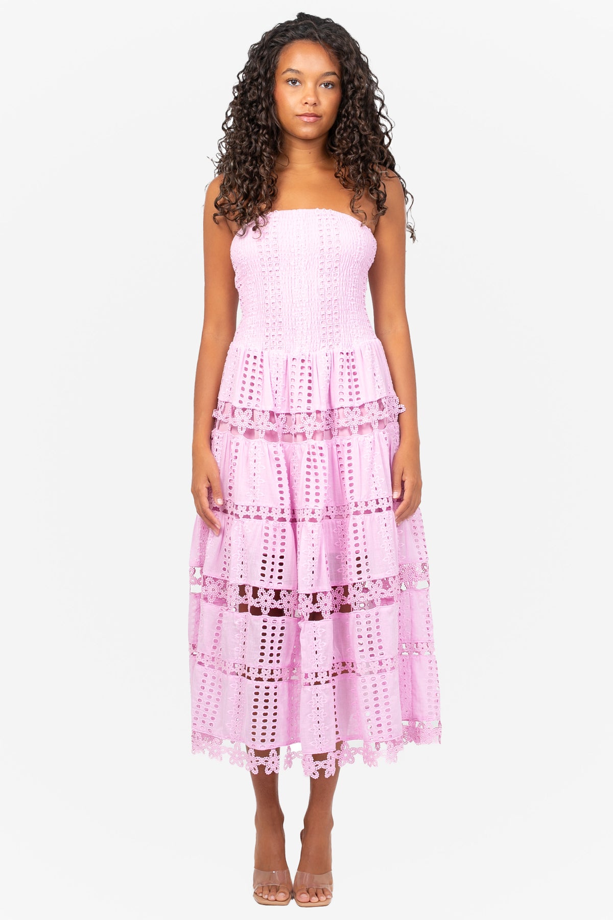 Mia Strapless Eyelet Midi Dress