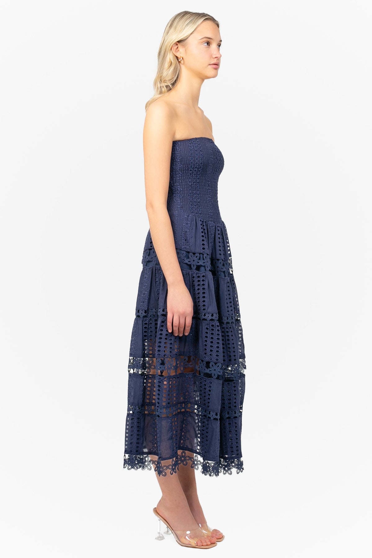 Mia Strapless Eyelet Midi Dress