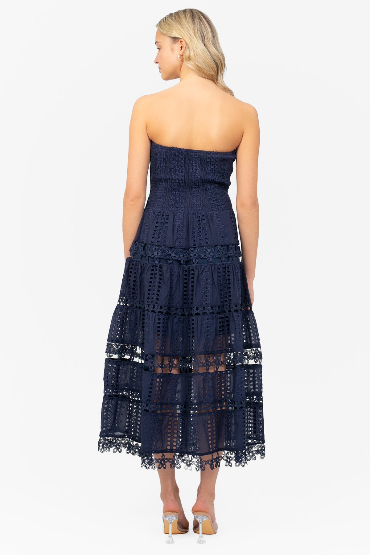 Mia Strapless Eyelet Midi Dress
