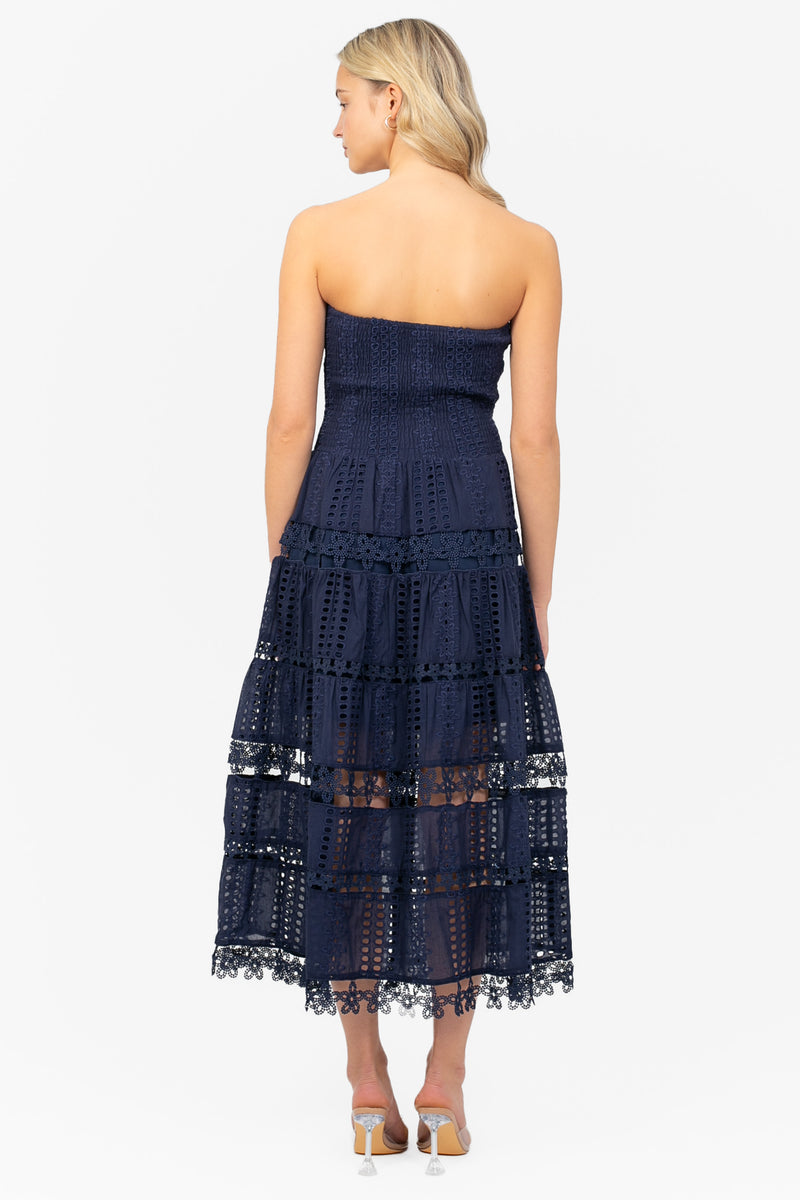 Mia Strapless Eyelet Midi Dress  honey