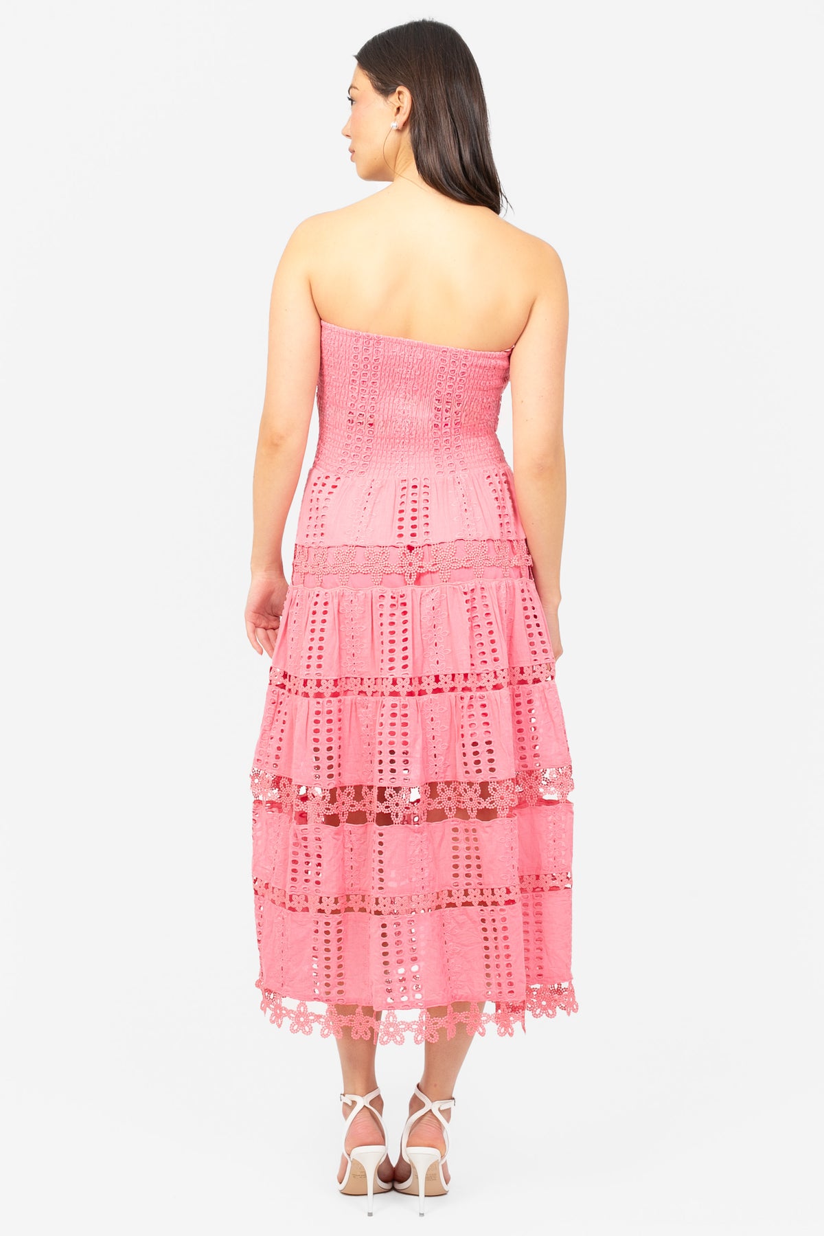 Mia Strapless Eyelet Midi Dress - honey