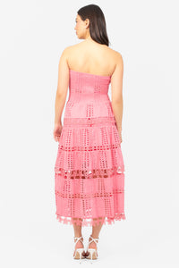 Mia Strapless Eyelet Midi Dress - honey