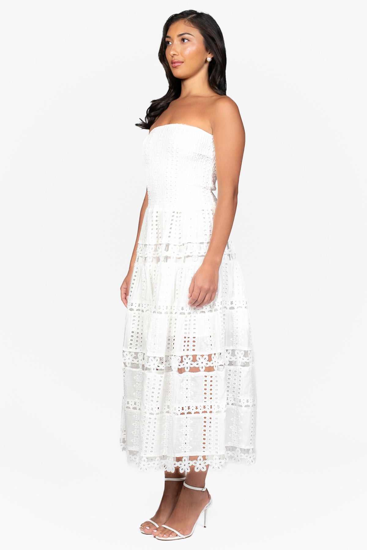 Mia Strapless Eyelet Midi Dress - honey