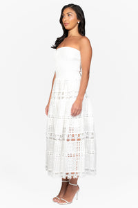 Mia Strapless Eyelet Midi Dress - honey