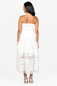 Mia Strapless Eyelet Midi Dress - honey