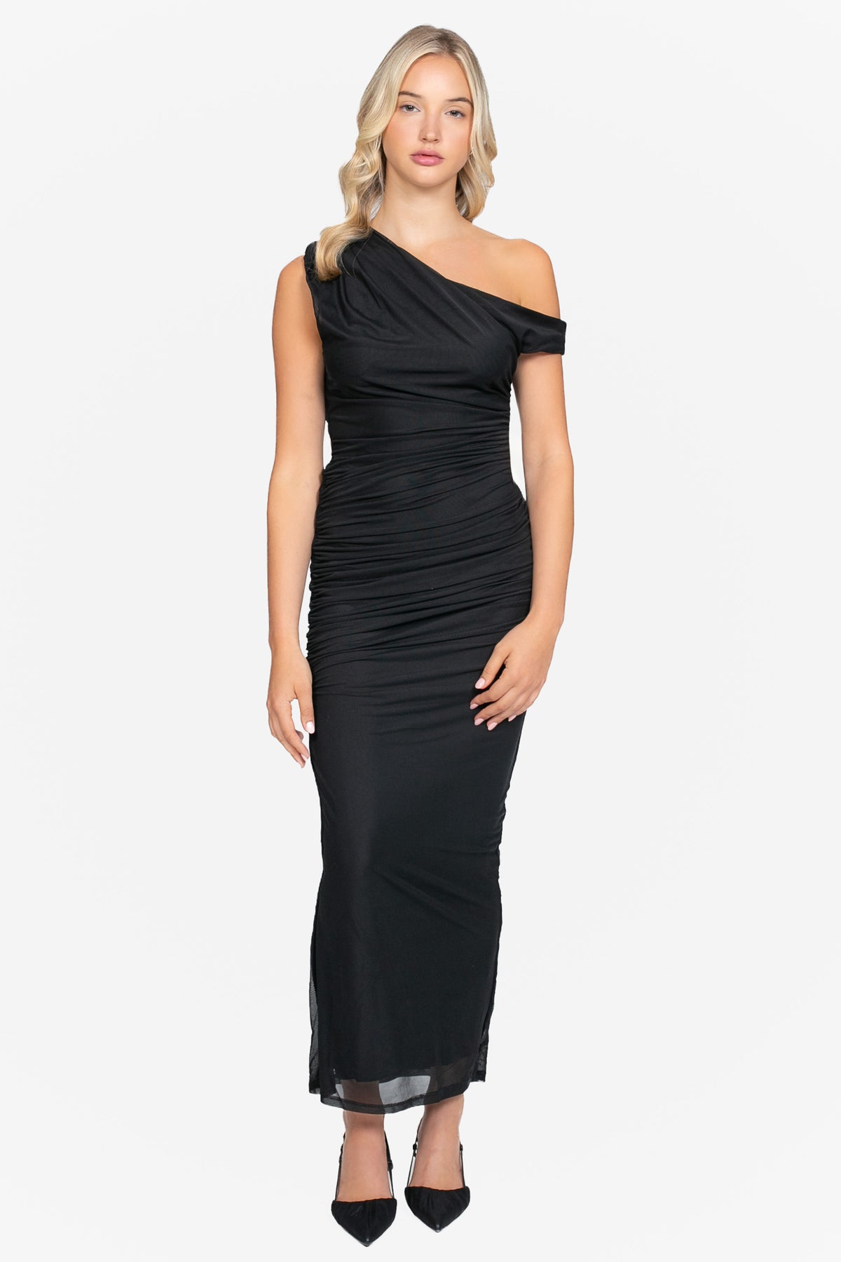 Vanessa Ruched Bodycon Maxi Dress - honey