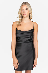 Alina Cowl Neck Satin Mini Dress - honey