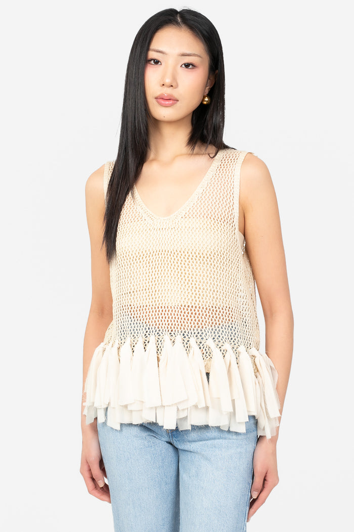 Jules Crochet Chiffon Fringe Top - honey