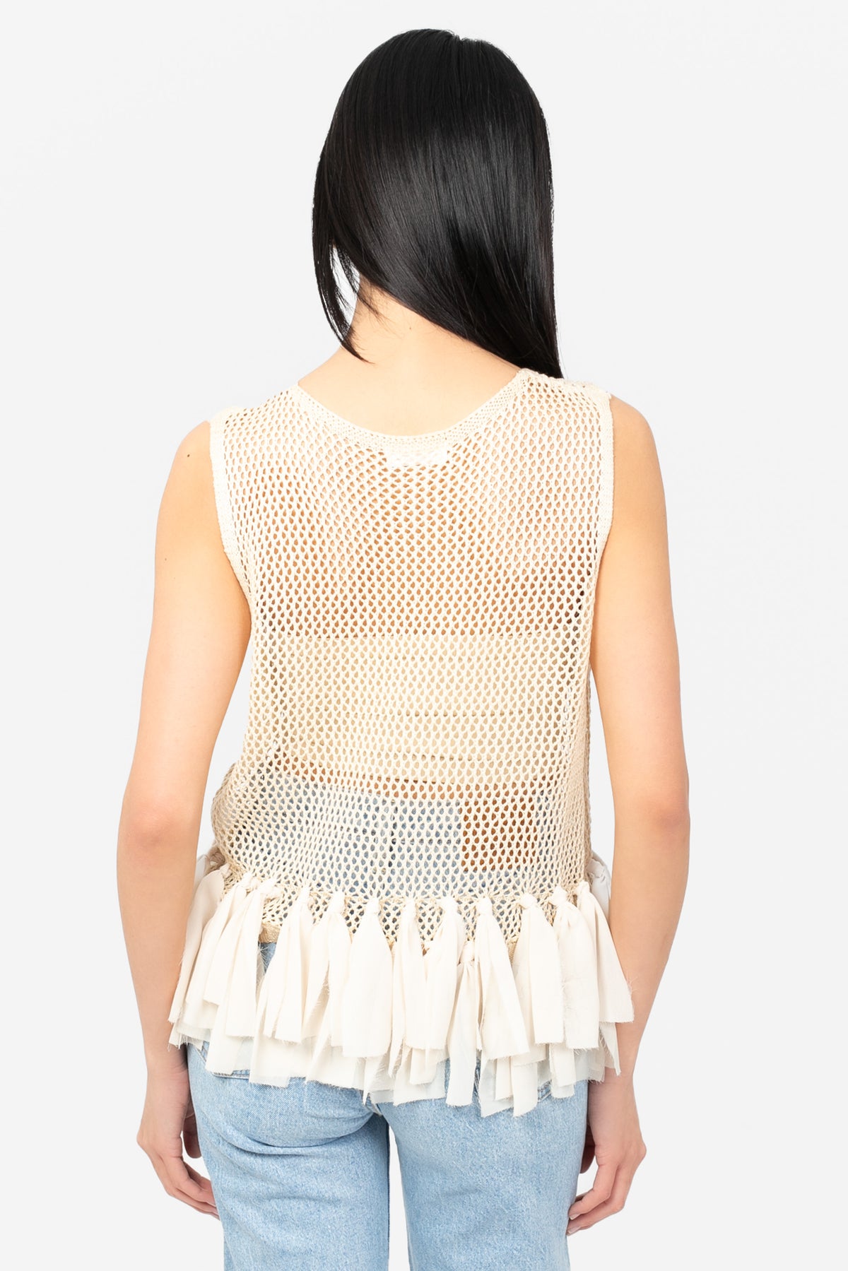 Jules Crochet Chiffon Fringe Top - honey