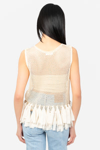 Jules Crochet Chiffon Fringe Top - honey