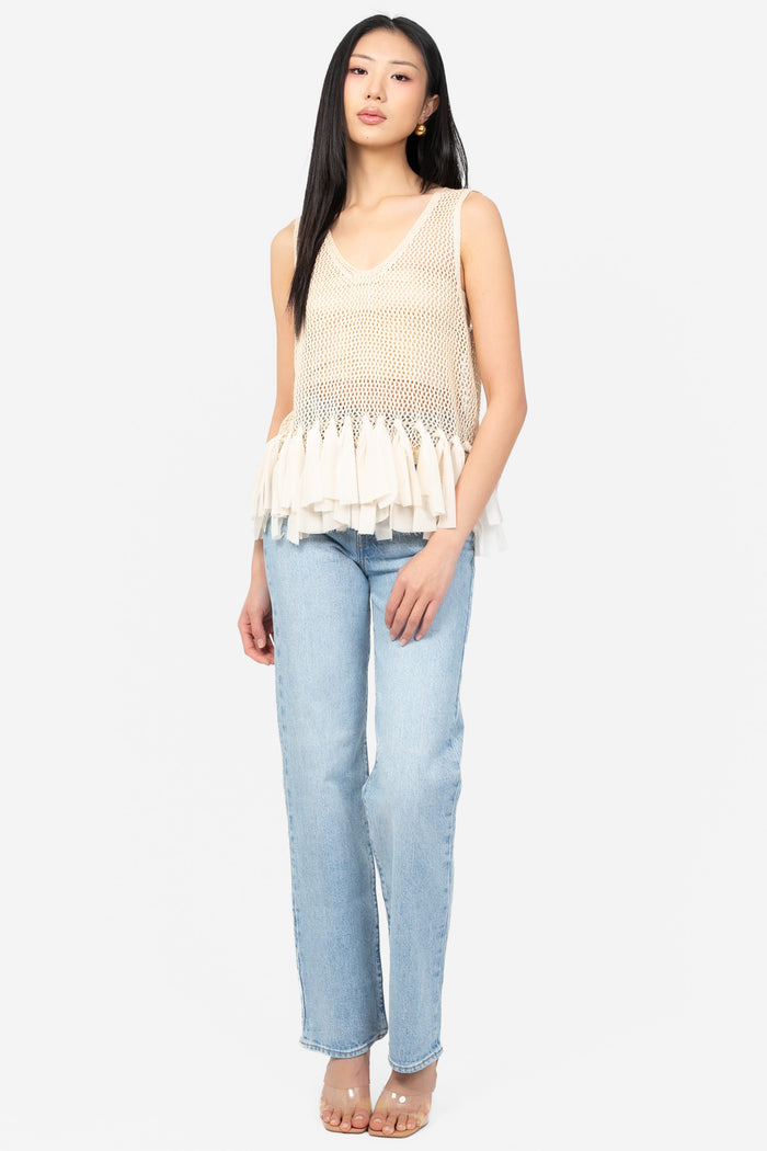 Jules Crochet Chiffon Fringe Top - honey