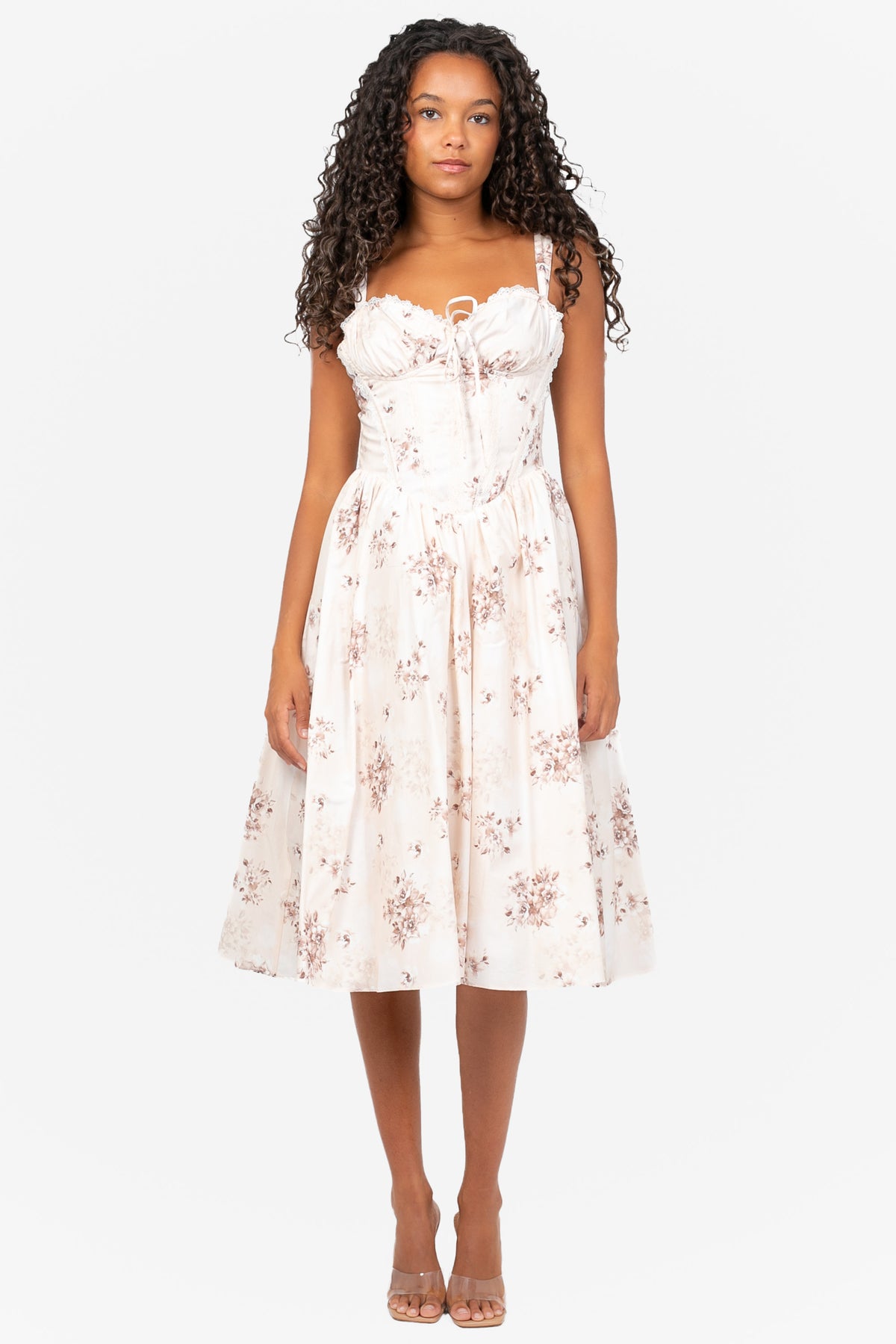Adeline Floral Corset Midi Dress – honey