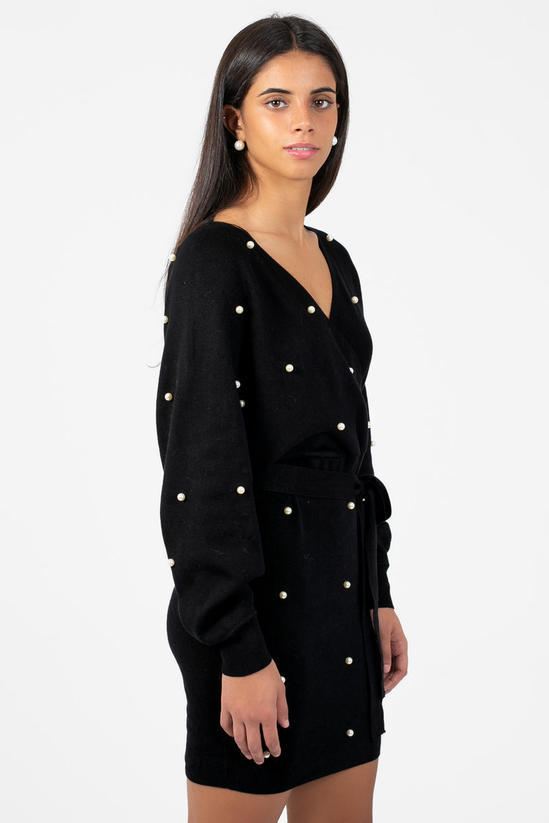 Noa Pearl Embellished Sweater Dress - honey