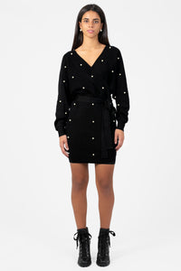 Noa Pearl Embellished Sweater Dress - honey