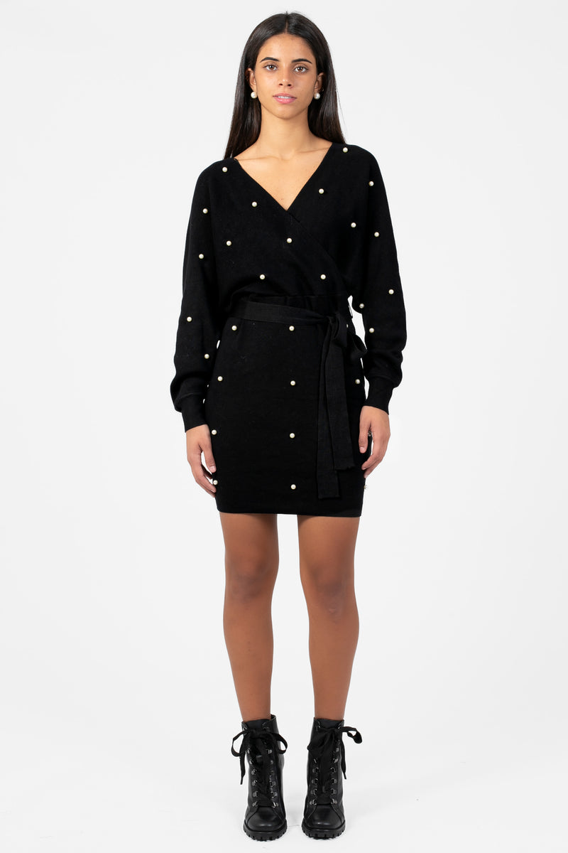 Noa Pearl Embellished Sweater Dress - honey