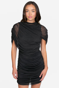 Adriana Cape Ruched Mini Dress