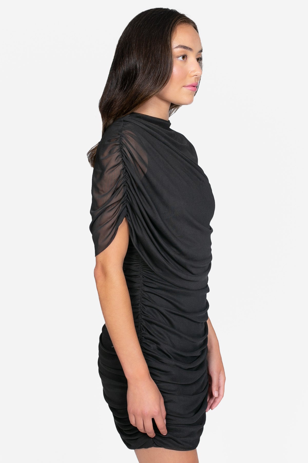 Adriana Cape Ruched Mini Dress