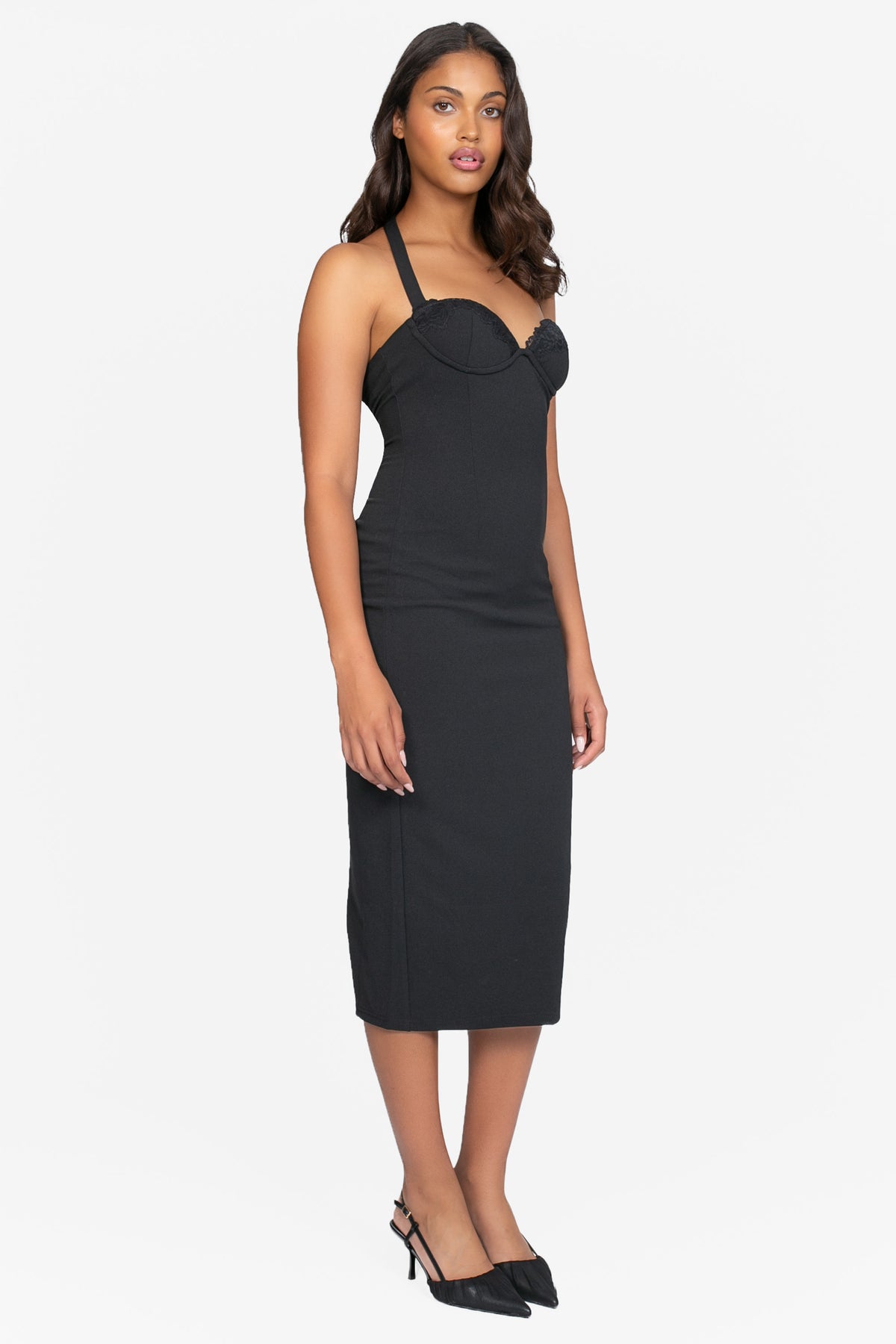 Karina Lace Bodycon Midi Dress - honey
