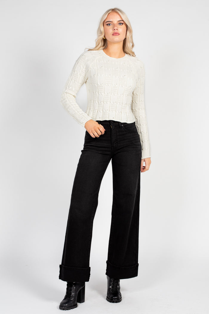 Just Black Denim Cuffed Palazzo Jeans