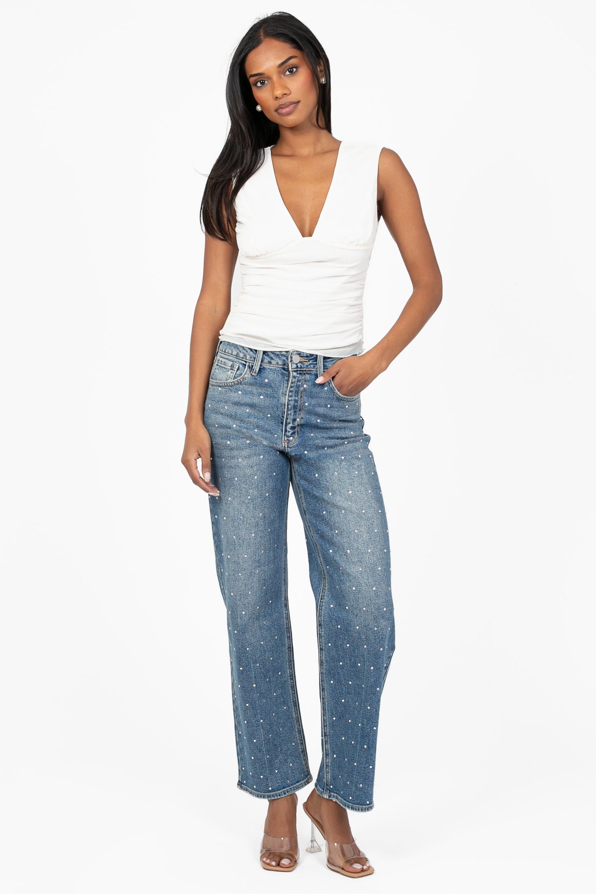 Just Black Denim® Vintage Straight Rhinestone Jean