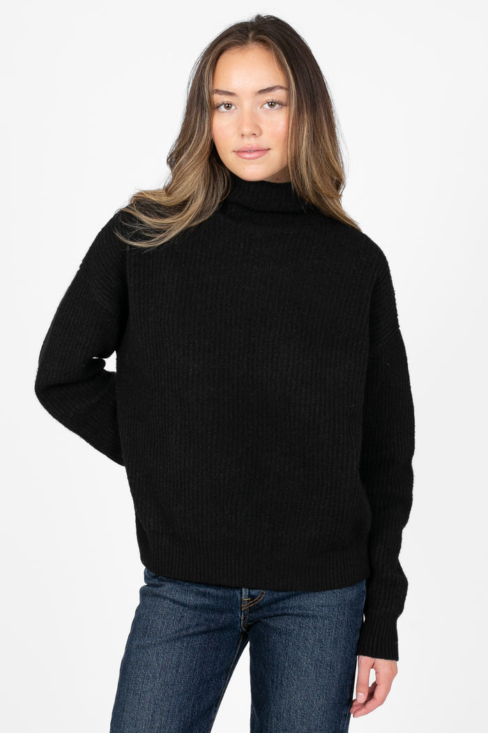 Jodie Mock Neck Ribbed Sweater - honey