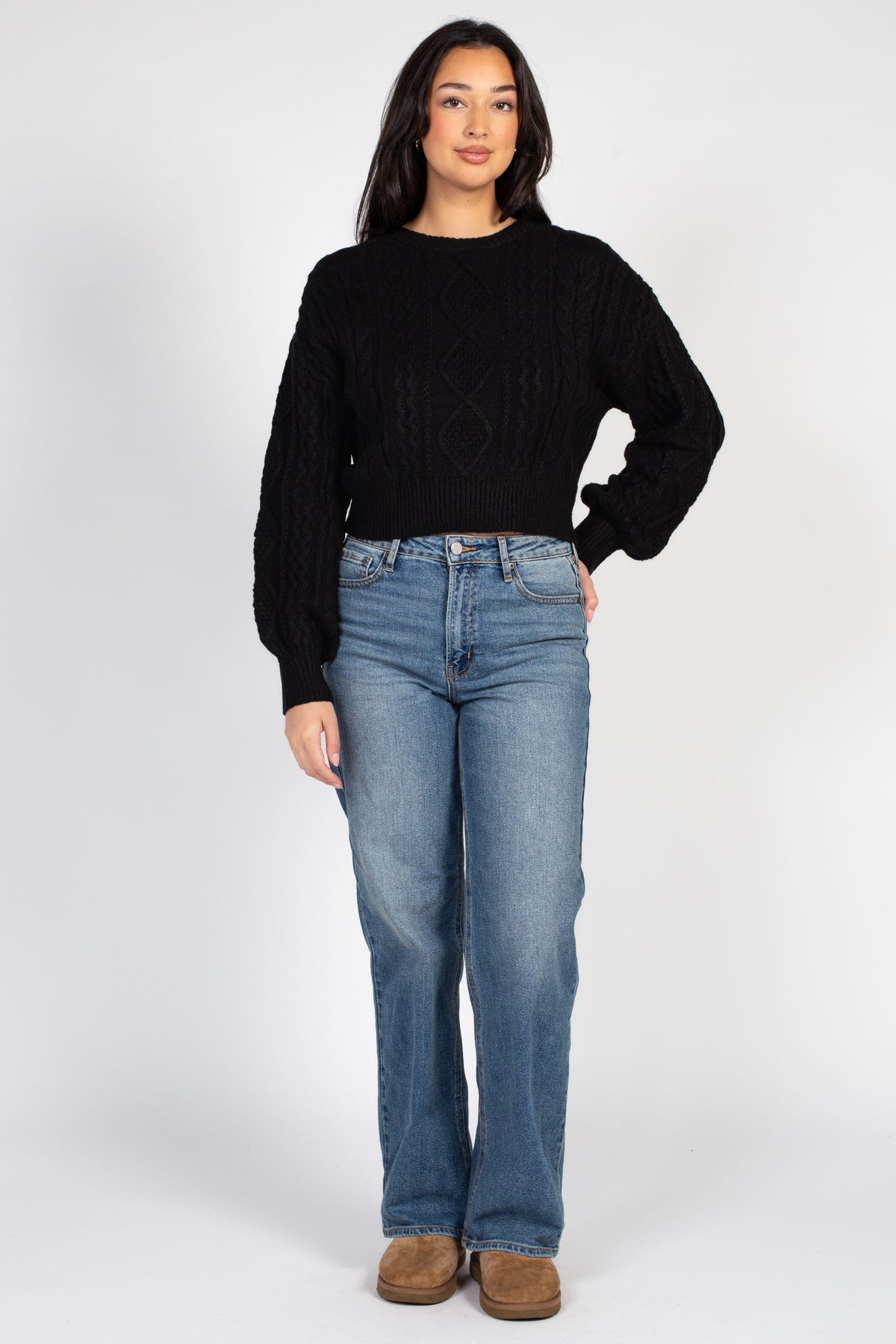 Tori Classic Cable Knit Cropped Sweater