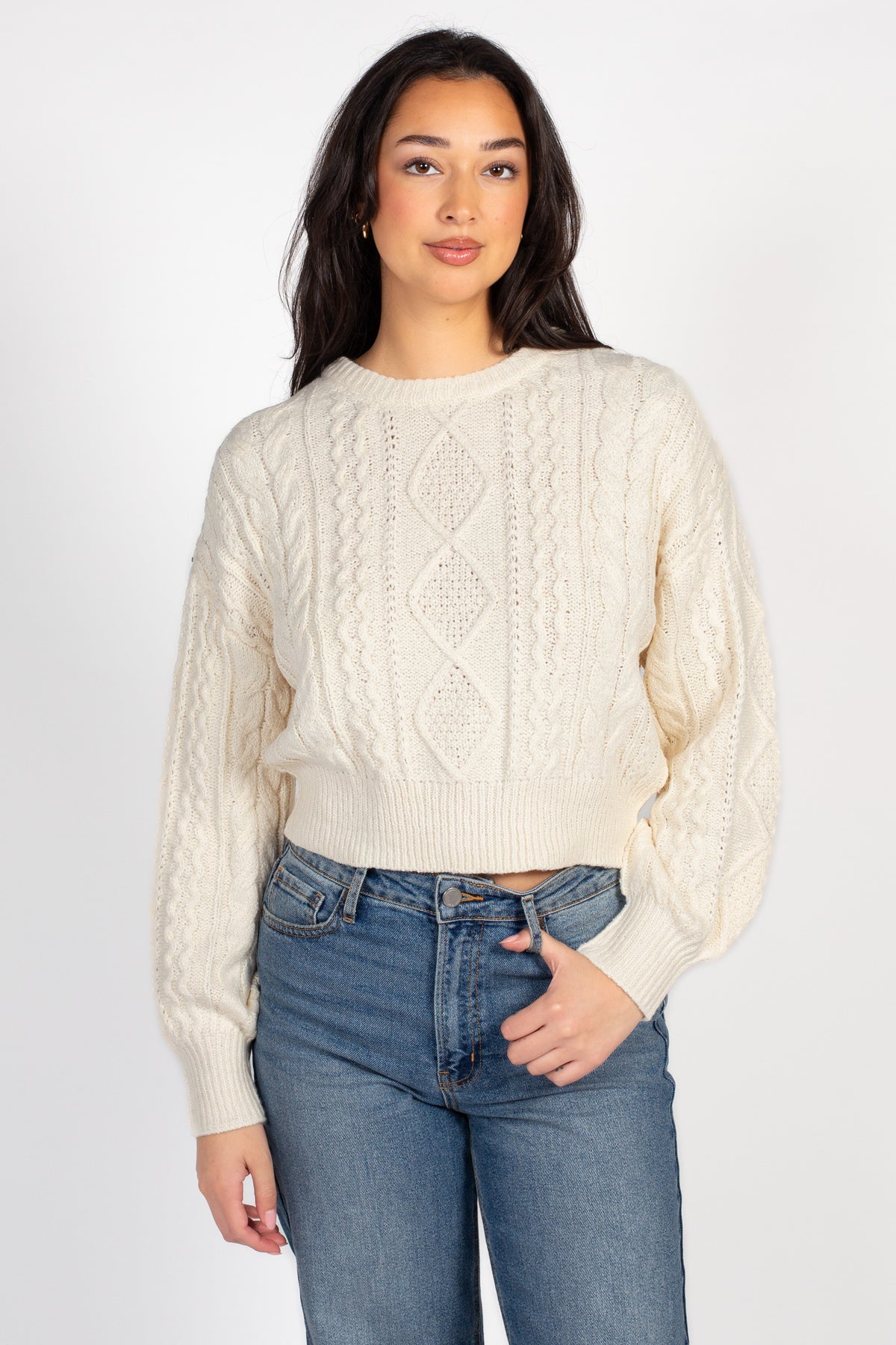 Tori Classic Cable Knit Cropped Sweater