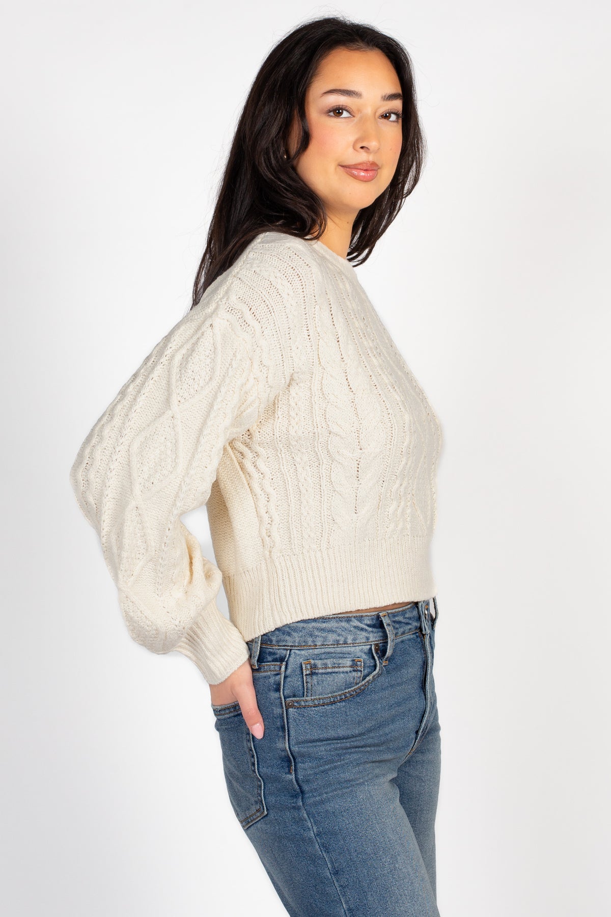 Tori Classic Cable Knit Cropped Sweater