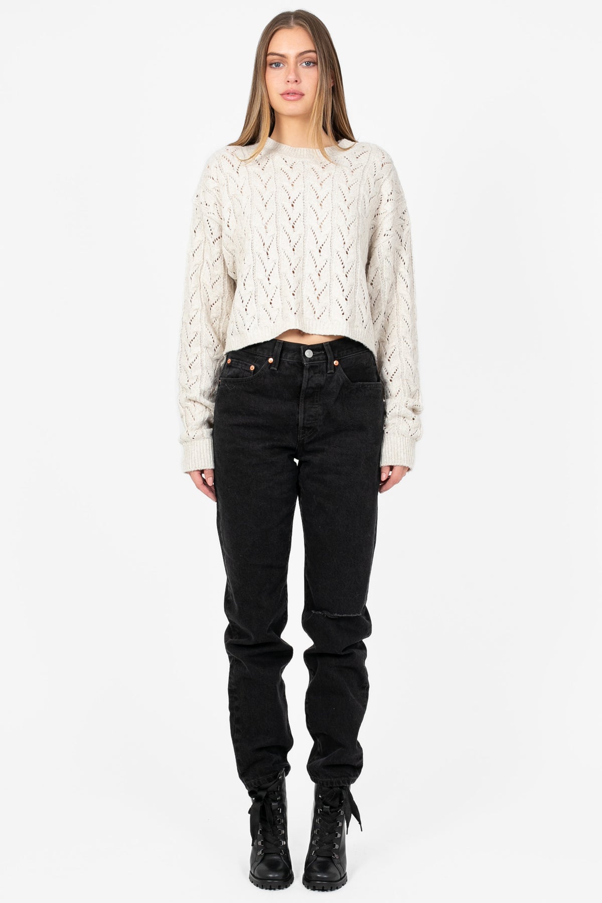Alisa Pointelle Cable Knit Sweater - honey